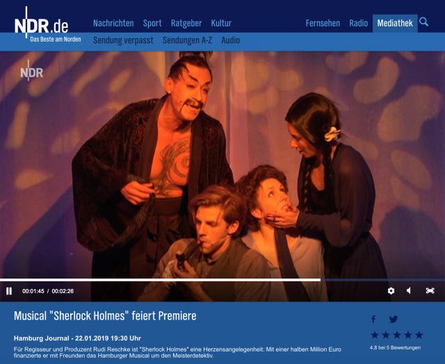 22.1.2019: NDR – Hamburg Aktuell „Musical Sherlock Holmes feiert Premiere“